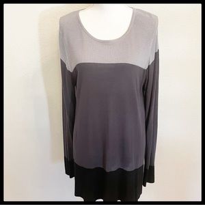 Women's AGB Black Gray Light Gray Long Color Block Lightweight Sweater XL